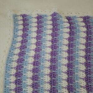 Crocheted Striped Afghan Blanket, Handmade